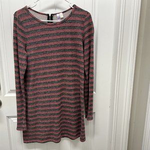 ALYA tunic striped red gray heather size large long sleeve